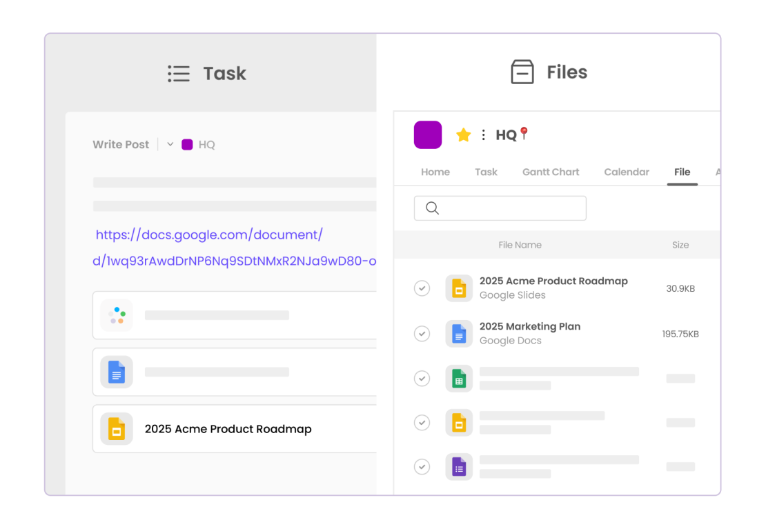 Mockup of google drive document link to file attachment