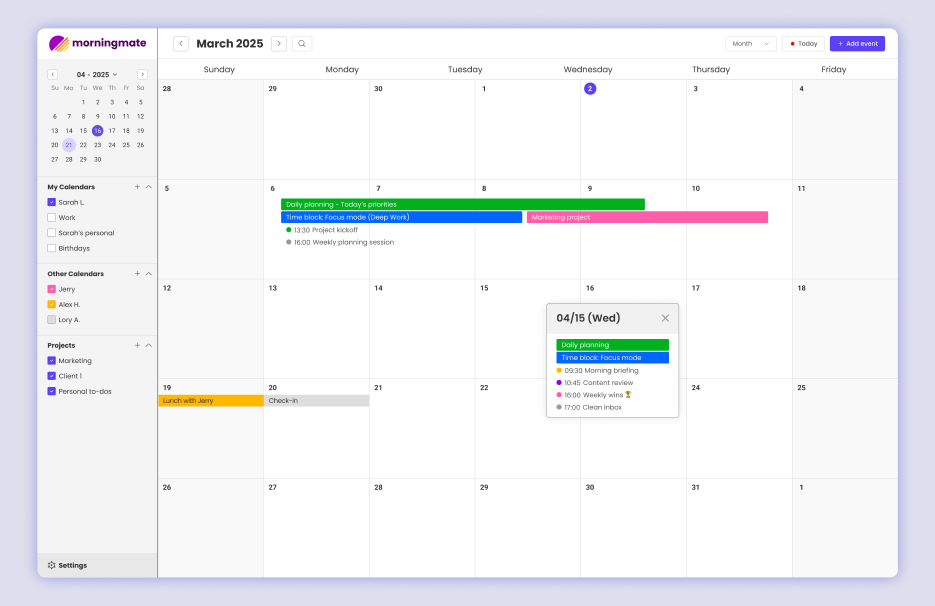 Morningmate calendar interface