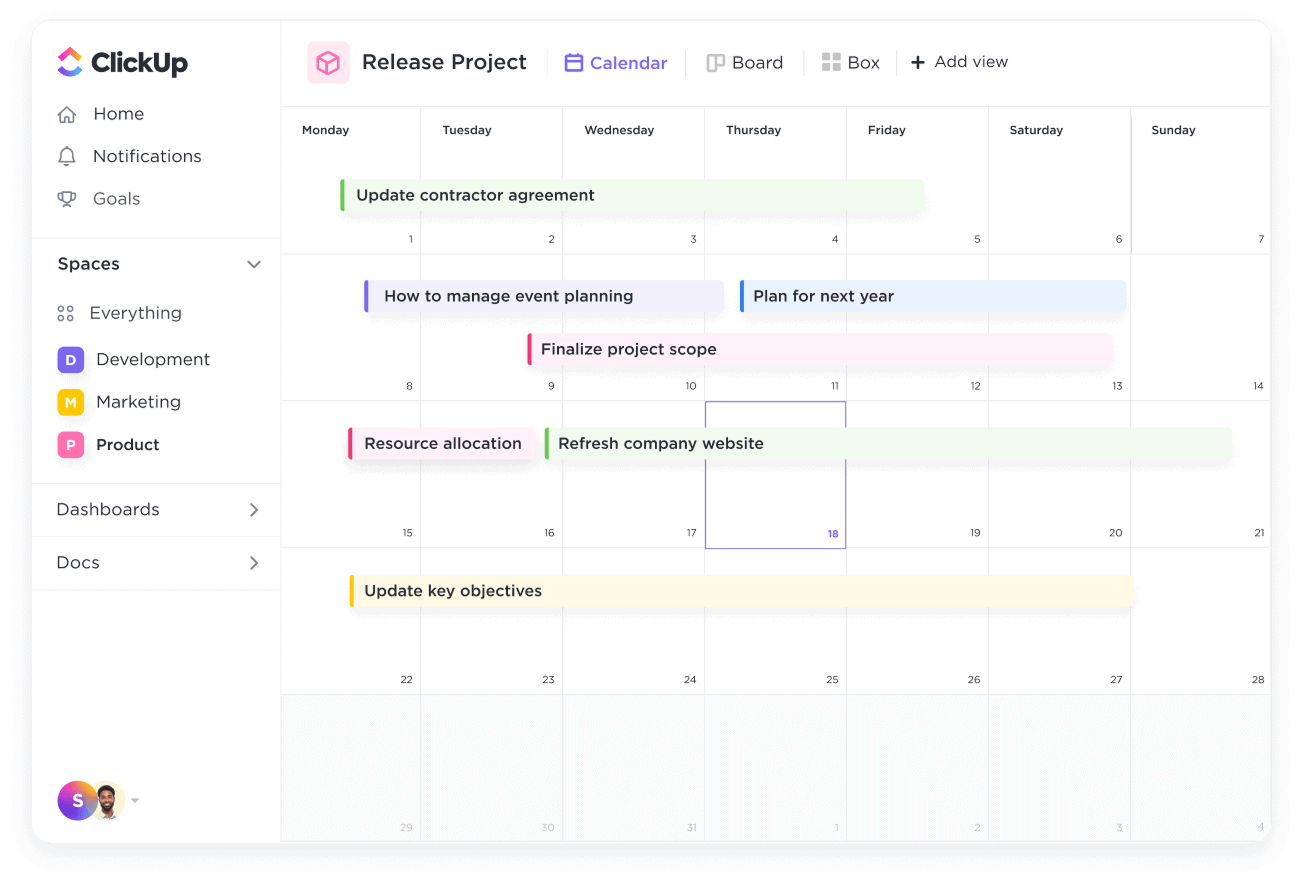 clickup calendar interface