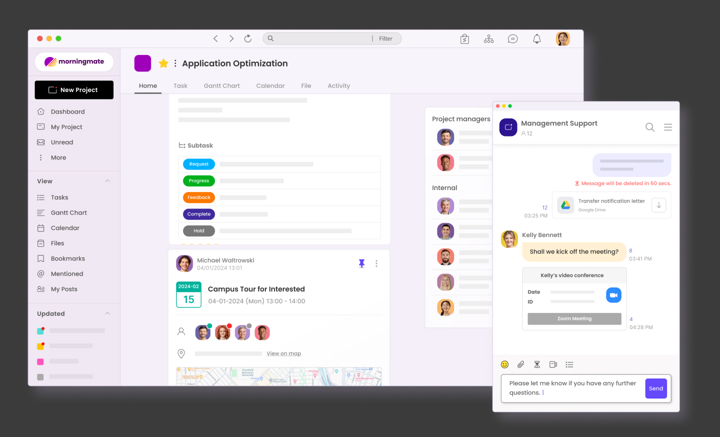 morningmate feed view with chat