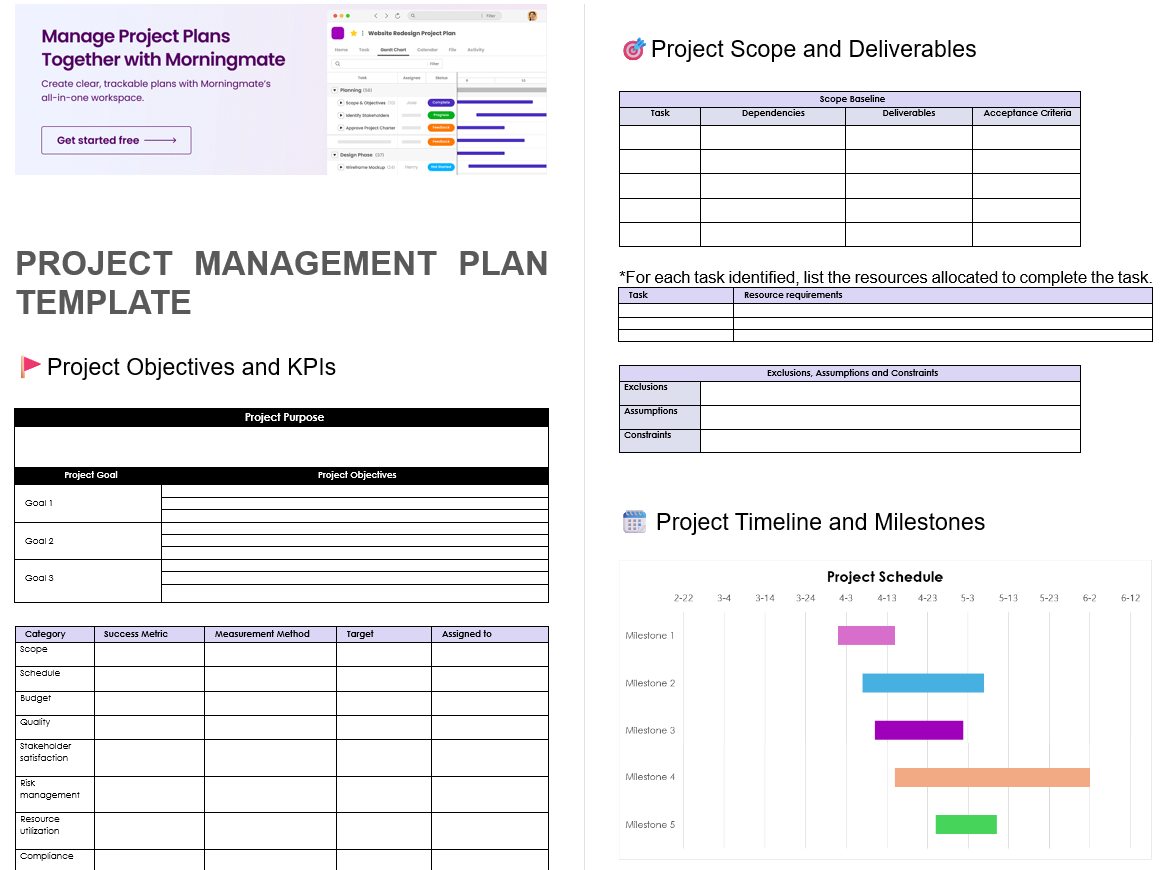 simple project management plan template