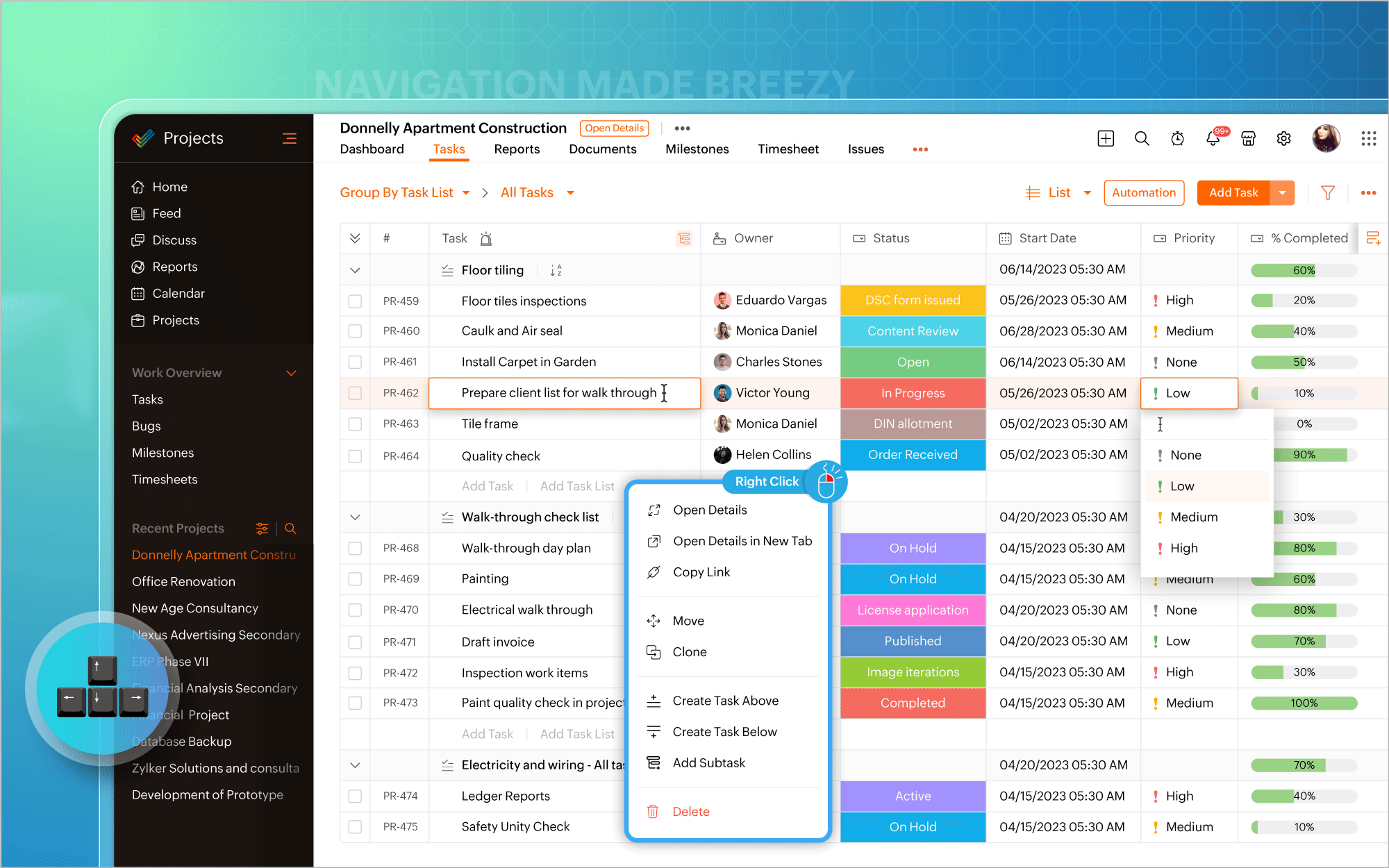 Zoho projects interface