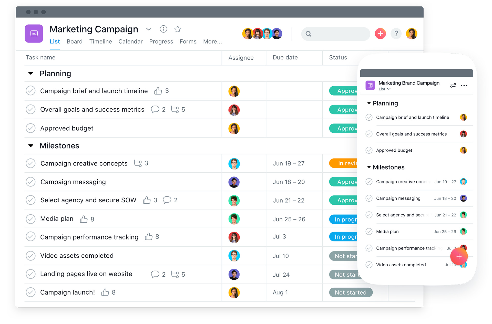 Asana task management view