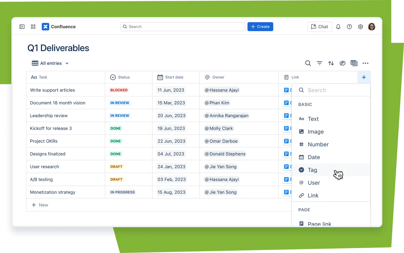 Confluence database interface