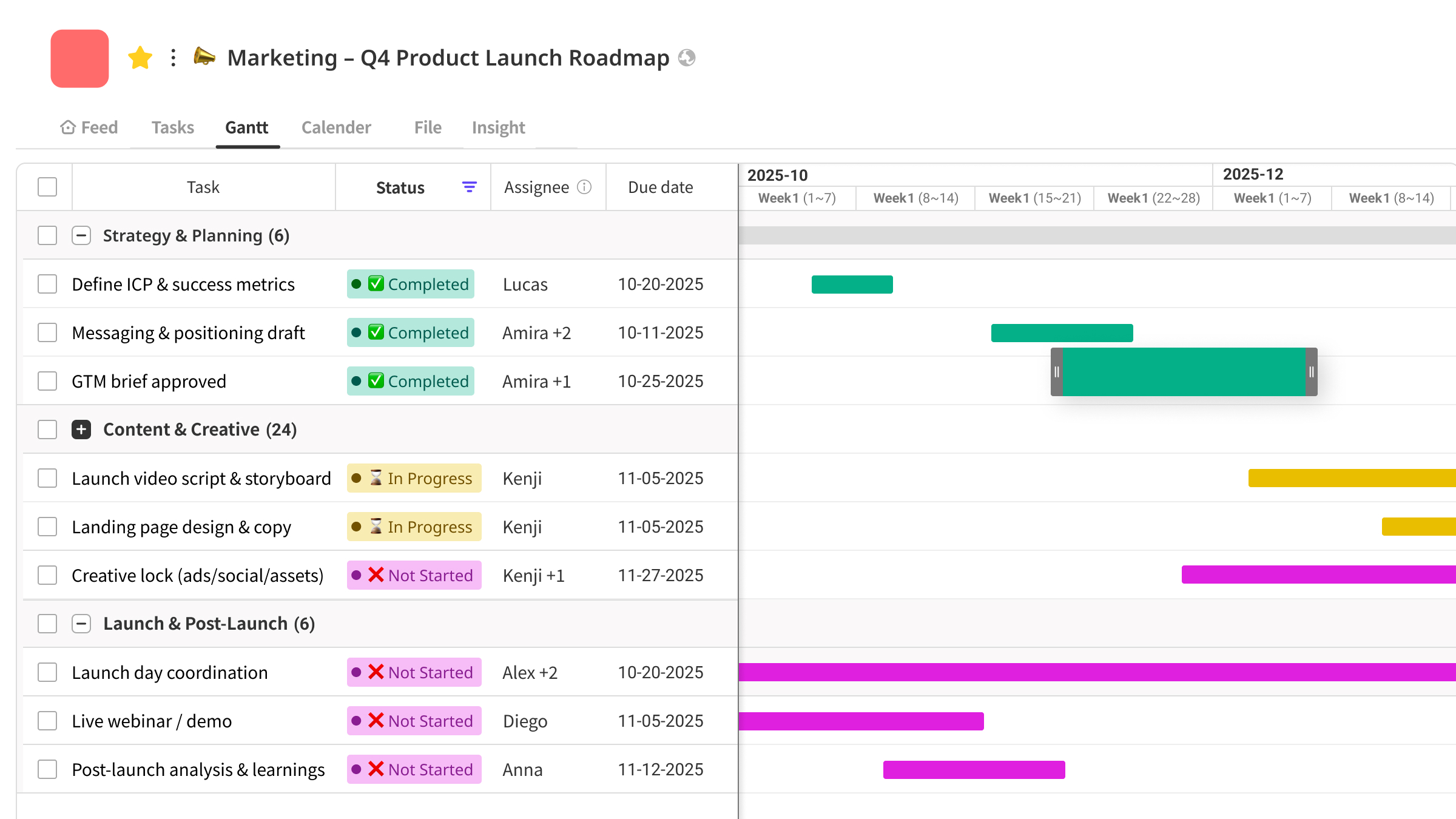 project roadmap example for a product launch