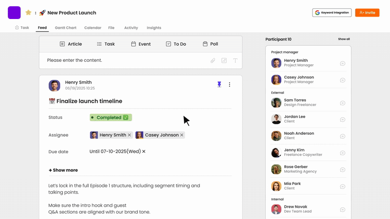 Morningmate task management and feed style communication GIF