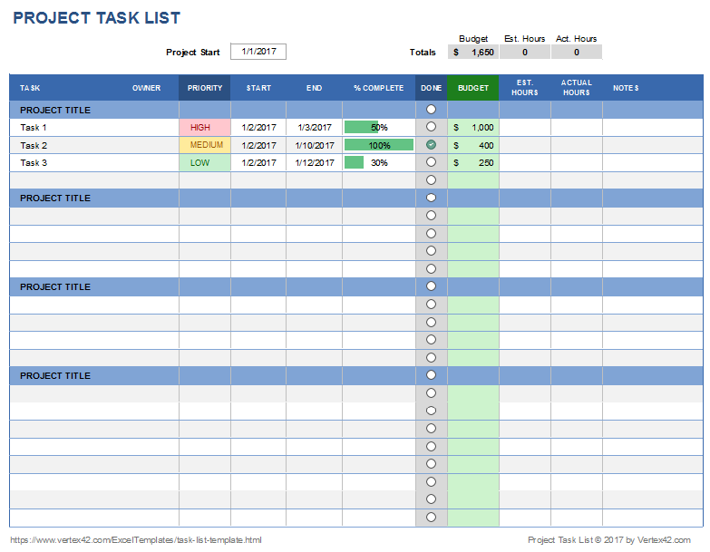 tracking tasks in excel