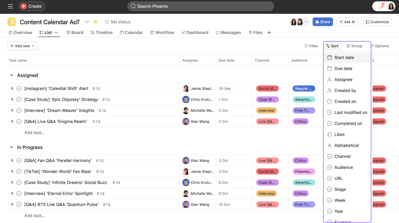 asana interface