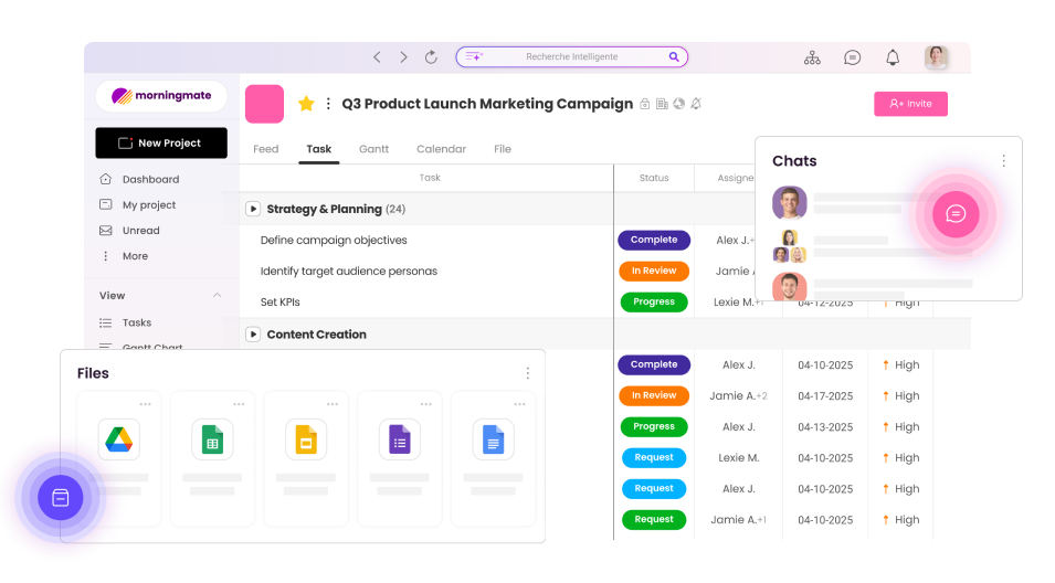 morningmate task list, chat, files